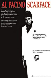Scarface 1983 movie poster featuring Al Pacino as Tony Montana