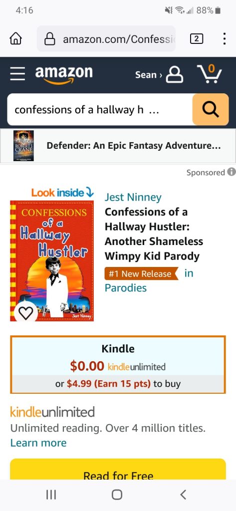 Confessions of a Hallway Hustler the #1 New Release in Parodies on Amazon US on 1/1/2024