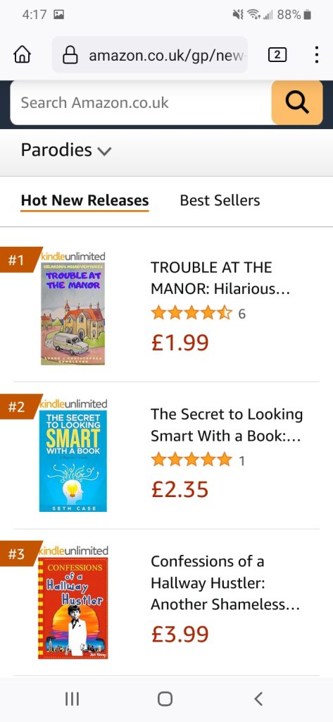 Confessions of a Hallway Hustler was #3 Hot New Release in Parodies on Amazon UK on 1/1/2024.